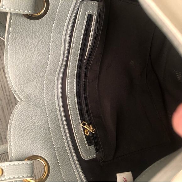 Mellow World Shoulder Satchel - Beautiful Dusty Blue Gray and Cream - Picture 9 of 10